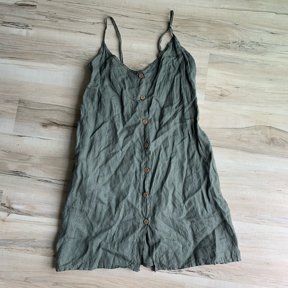 Dresses & Skirts - Spaghetti Strap Linen Button Up Summer Dress Green